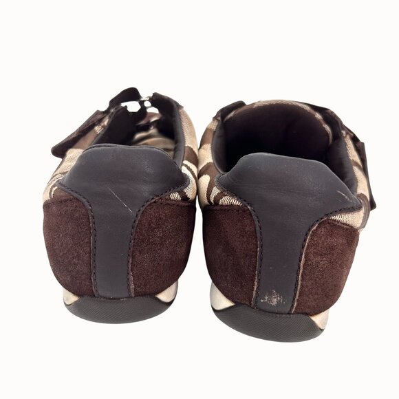 Coach Brown Monogram Canvas & Suede Kyrie Velcro Strap Sneakers Size 7 - Picture 9 of 11